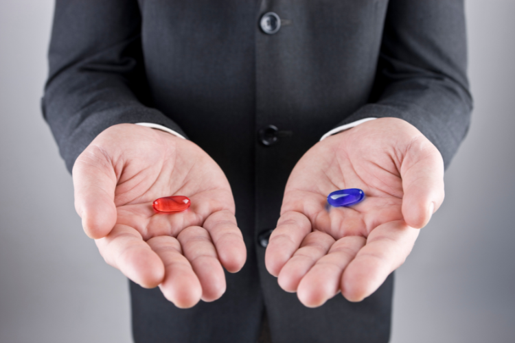 Strategic choice between the red and blue pill